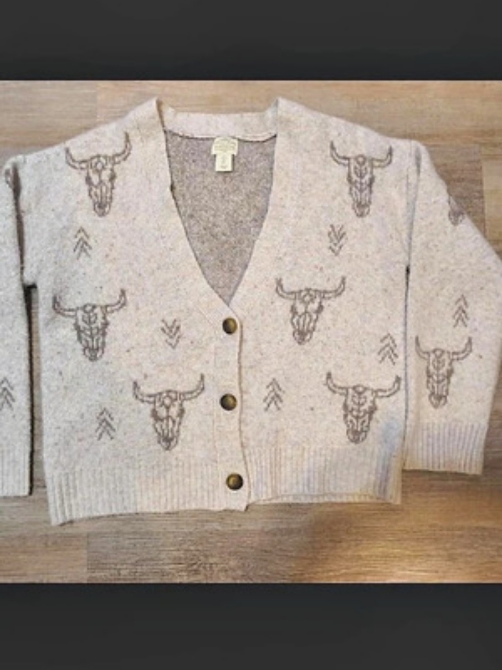 Telluride Clothing Company Western Steer Head Cardigan in Cream & Brown Size